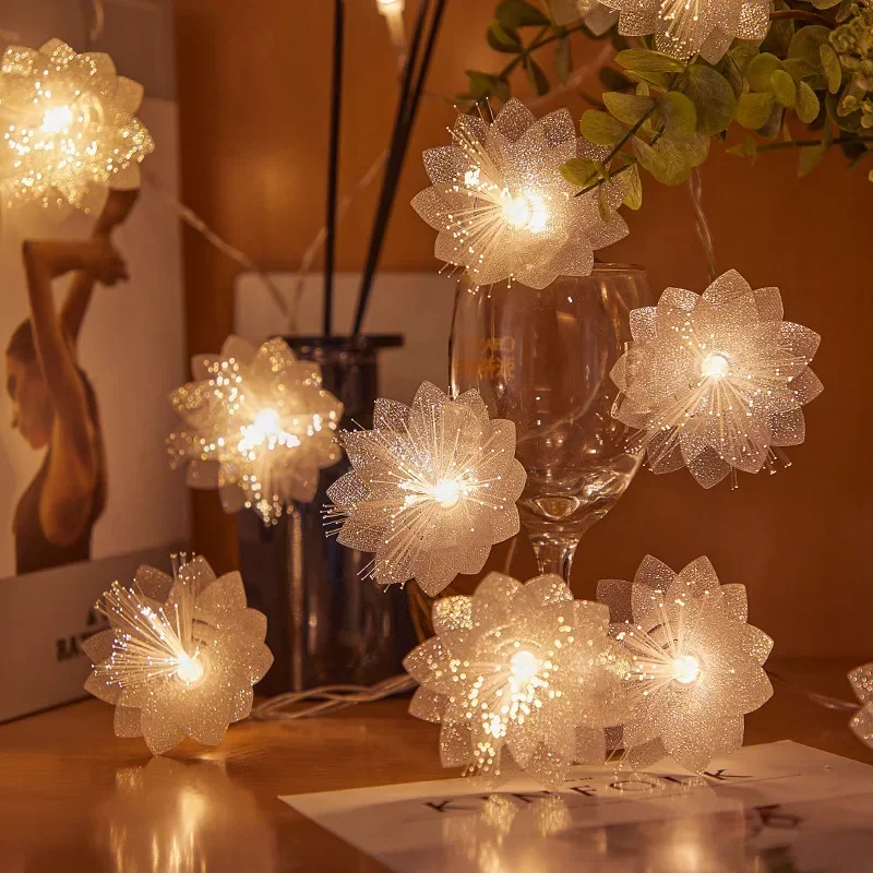 Guirxiété lumineuse LED en fibre optique à piles, décoration de Noël, fête du Nouvel An, feston de fleurs artificielles, nickel é, 2 m, 3m