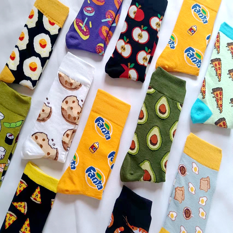 Moda meias de algodão para homens e mulheres harajuku dos desenhos animados comida frutas criativo engraçado ovo tart abacate meia bonito pé vestido