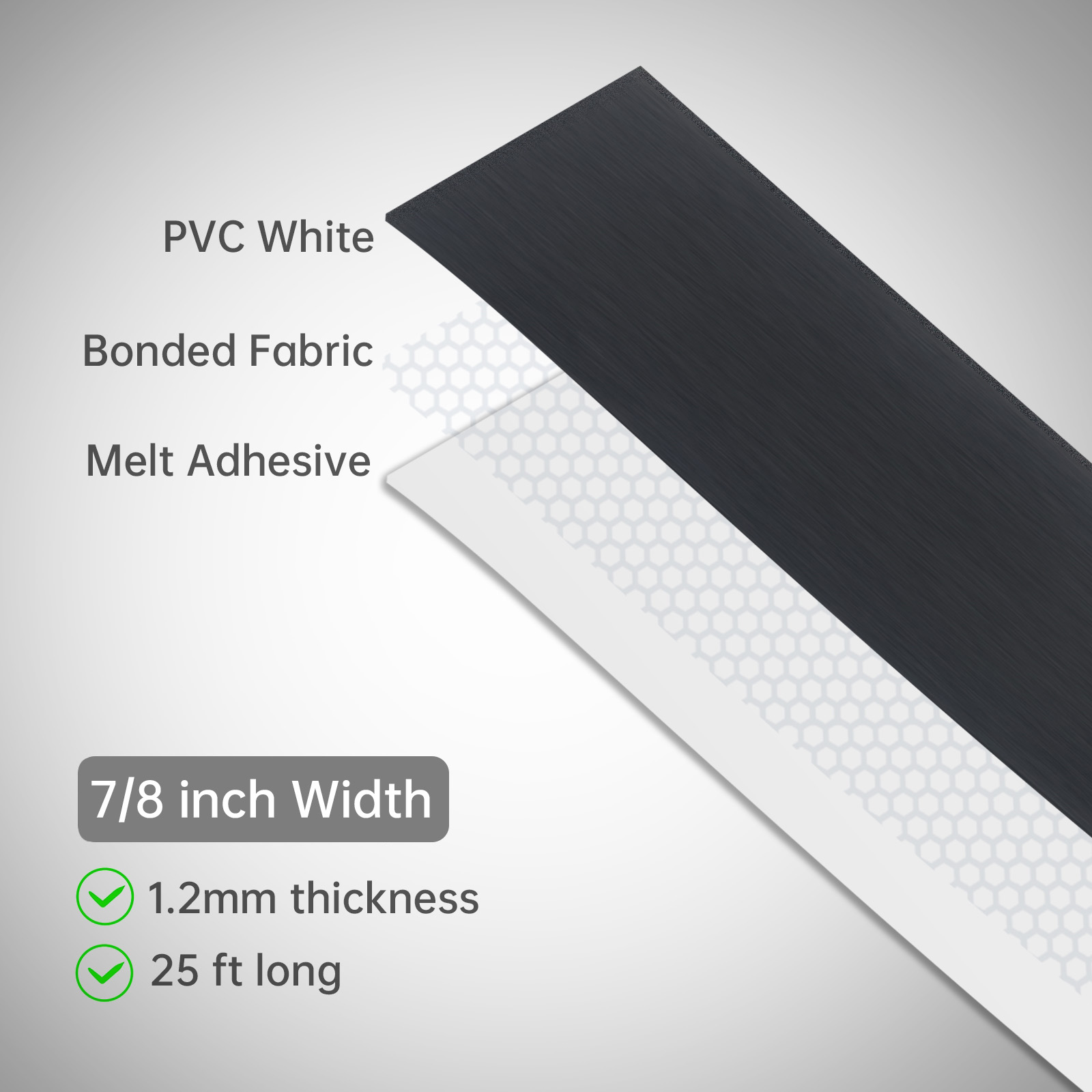 7,62 m zwart/wit smeltlijm PVC-kantenverlijming voorgelijmde fineerrand voor multiplextafel / kast