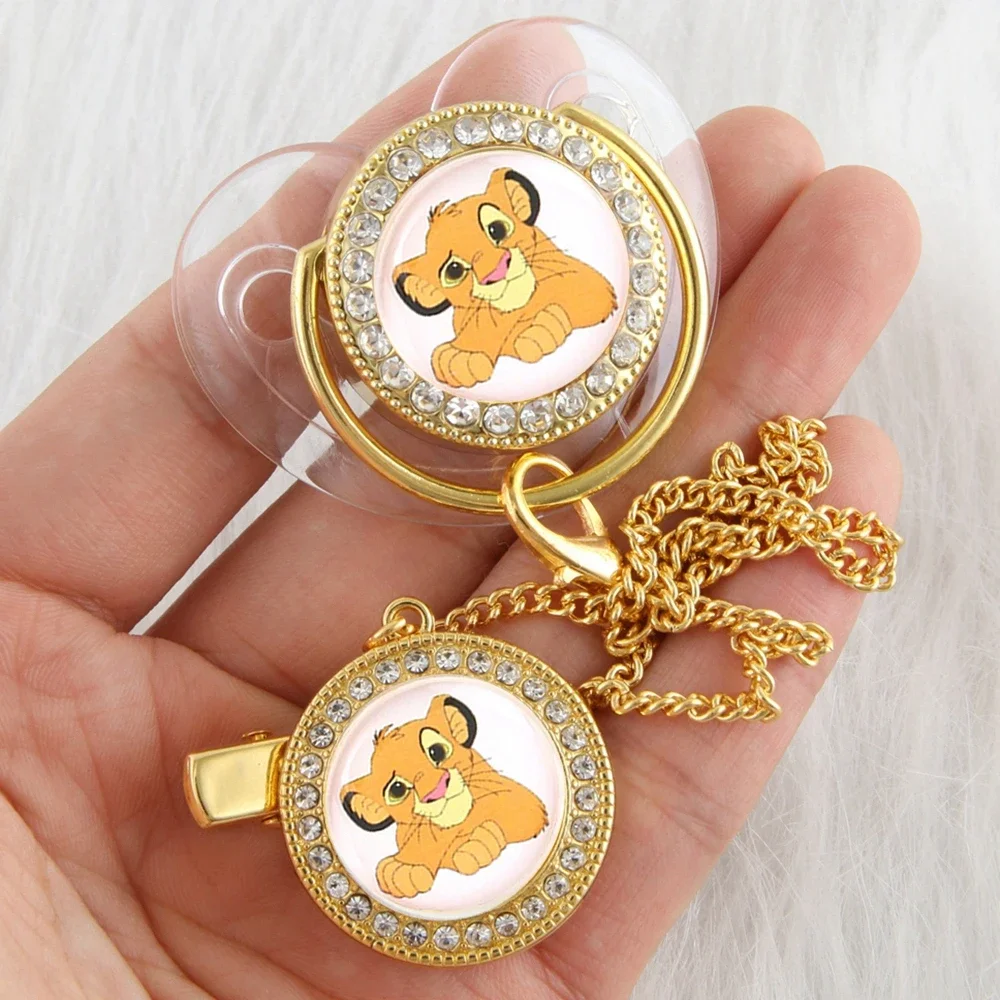 Chupeta de bebê Disney Simba com clipe de corrente sem BPA Chupeta manequim brilhante