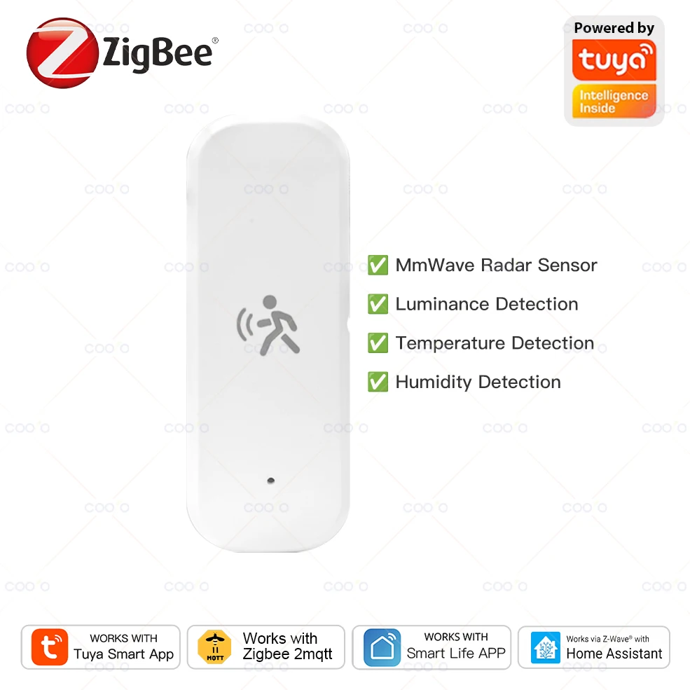 Zigbee 10g mmwave radar sensor de movimento detector humano com iluminação temperatura umidade sensor suporte tuya zigbee2mqtt