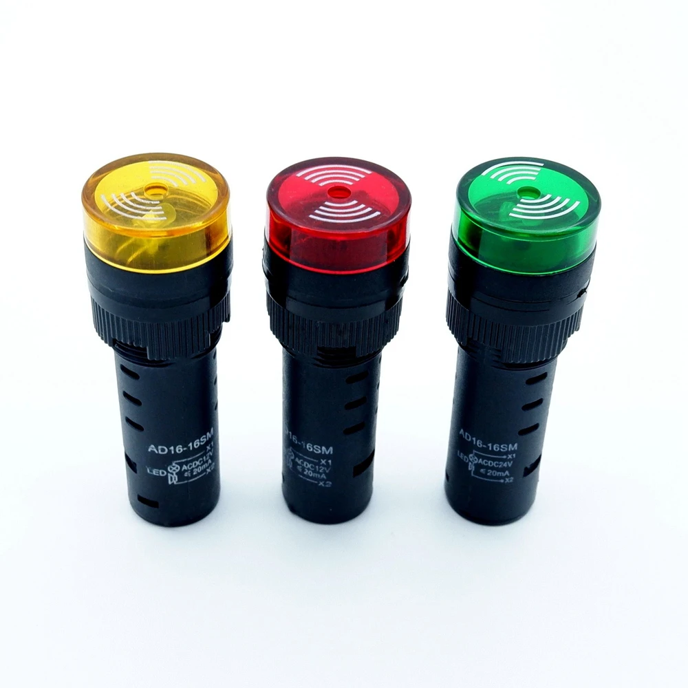 16Mm Còi Báo Nhấp Nháy Đèn Tín Hiệu Đèn LED Đỏ Còi Cảnh Báo Còi Bíp An Toàn Báo Động Âm Thanh Chỉ Số 12V 24V 220V Màu Vàng Xanh Lá