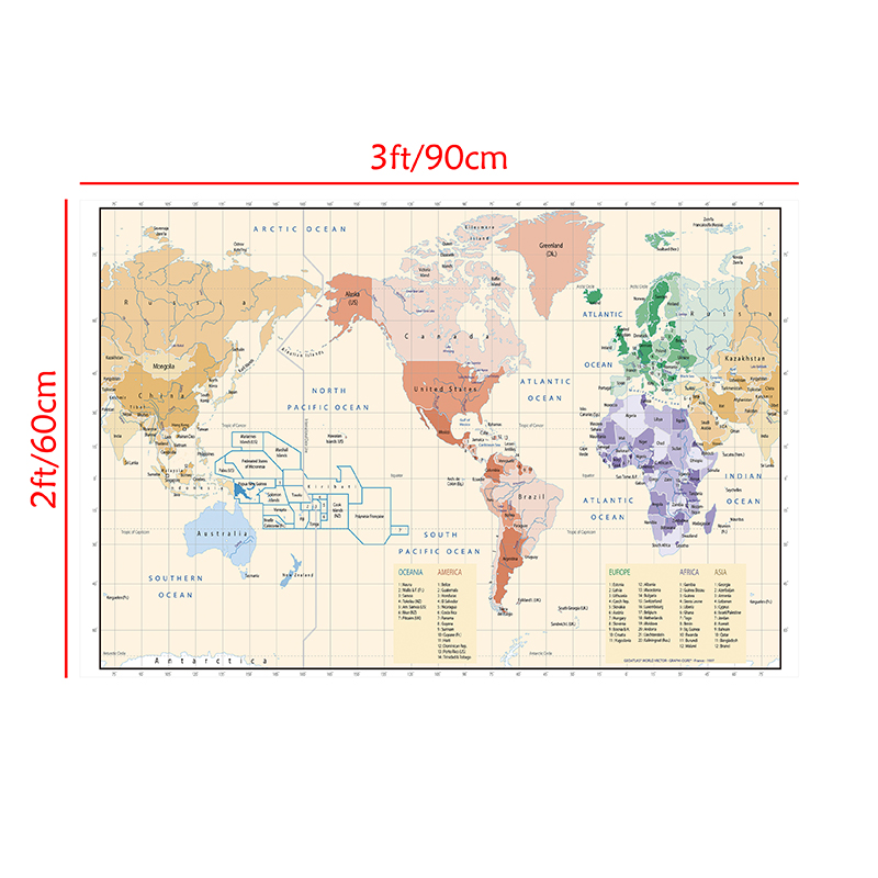 90 × 60センチメートル世界地図芸術背景壁非臭い無フェージング地図文化教育ポスターdecorationschool用品