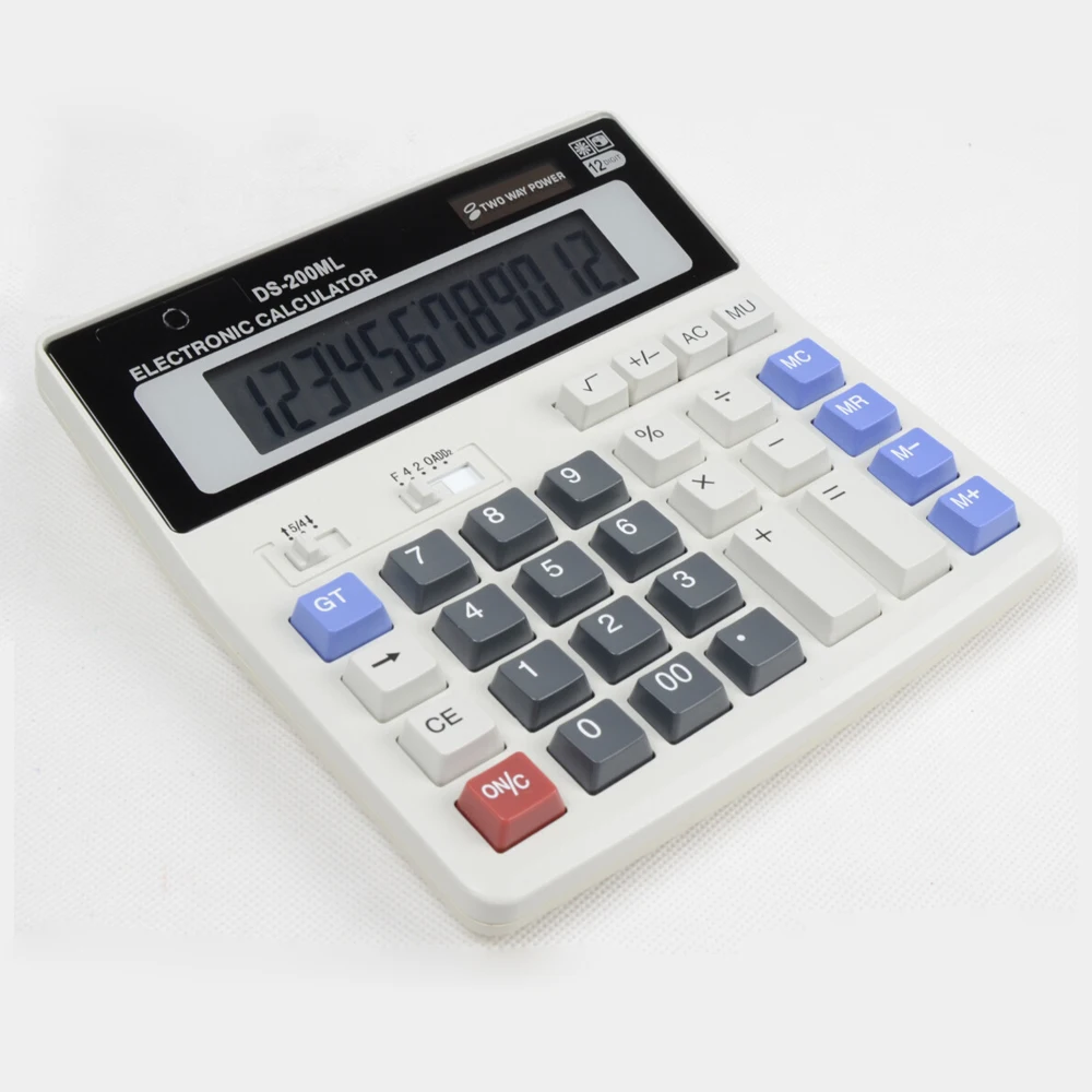 Zonne-calculator Dubbele voeding DS-200ML 12-cijferige elektronische rekenmachine Kantoorbenodigdheden voor kantoor School Boekhoudhulpmiddelen