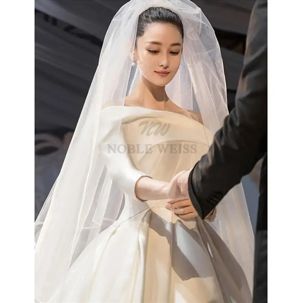 리본 가장자리 웨딩 베일 Tulle Long Bridal Veil 두 레이어 신부 베일 긴 신부 파티 베일 웨딩 액세서리 맞춤형