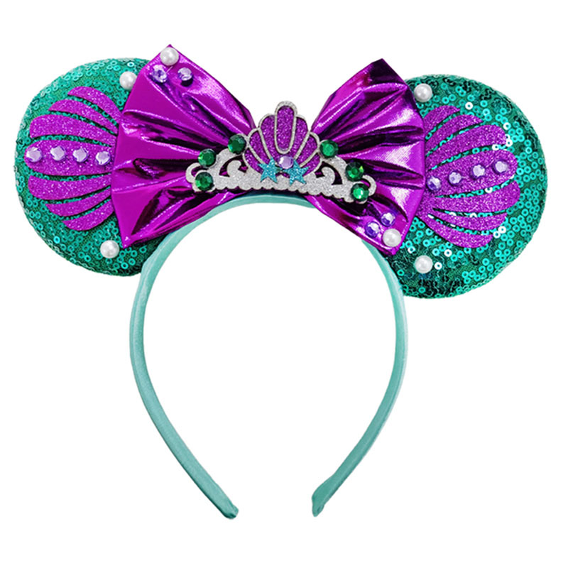 Diadema de sirenita de Mickey Mouse, accesorios para el cabello para niña, diadema de Ariel, diadema con orejas de concha de perlas Sebastian para niños