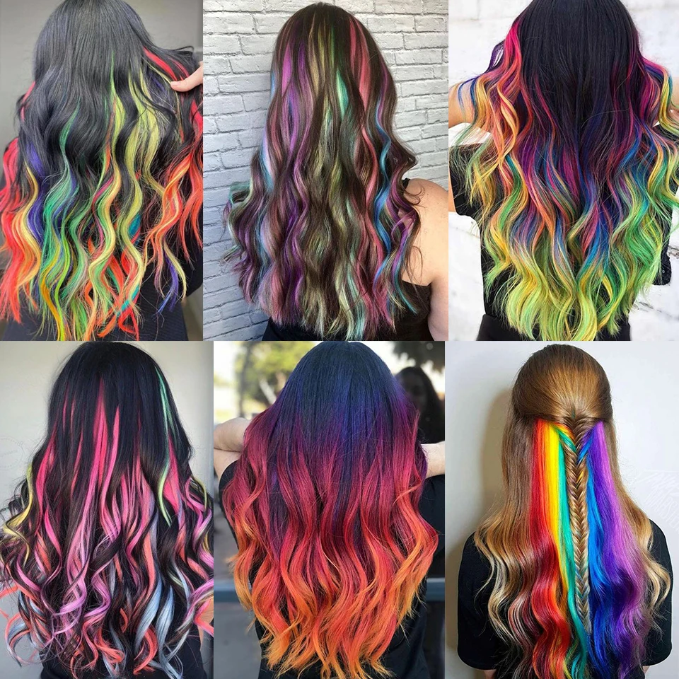 LUPU Tóc Tổng Hợp Phần Mở Rộng Với Một Clip Chịu Nhiệt Rainbow Phần Lông Cho Bé Nữ Dài Cong Lượn Sóng Phong Cách Đầy Màu Sắc tóc