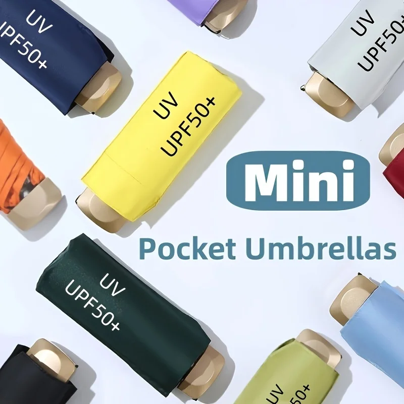 Mini sombrilla de bolsillo pequeño, paraguas de viaje para lluvia, paraguas plegable de vinilo, protección UV, parasol de bolsillo, cápsula