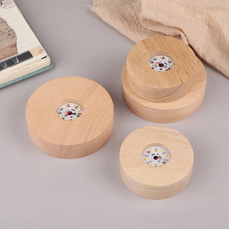 Base per display a luce LED rotonda in legno da 8/10 cm a batteria, supporto per lampada da notte, base per lampada da notte, ornamenti artistici in resina di cristallo