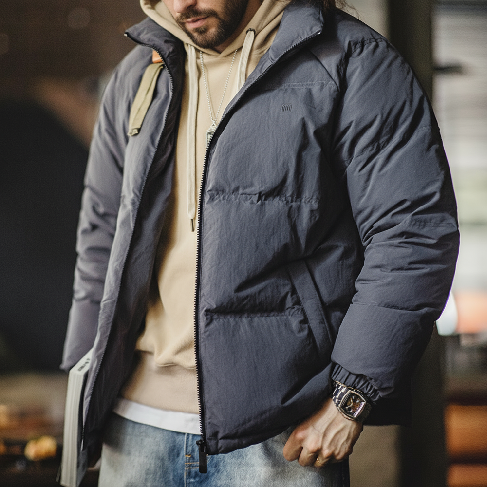 Maden Jaqueta masculina de inverno com gola alta Enchimento de penas de pato branco Casaco à prova d água nível 4 para uso ao ar livre Jaqueta casual grossa e quente