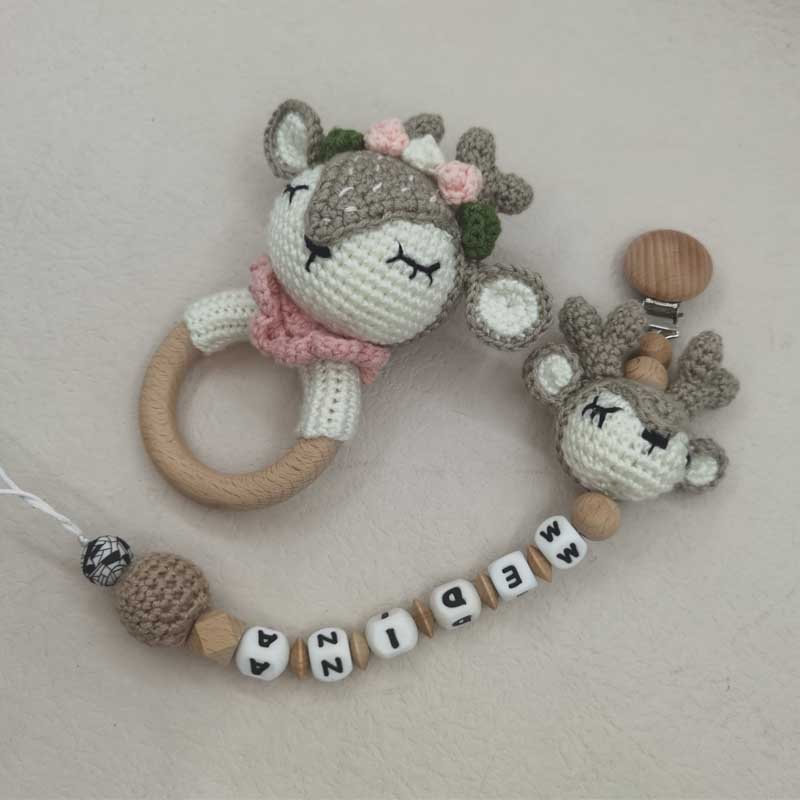 Newborn Mobile Gym Educational Ring Teething Toy Baby Cotton Baby Wooden Ring Rattle Crochet Wool Toy Customize Pacifier Chain