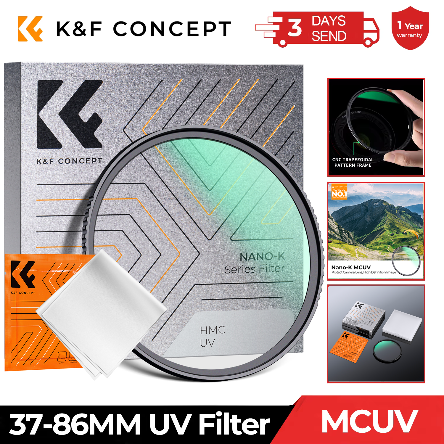 K&F Concept 37-105 мм Объектив с УФ-фильтром MC Ультратонкая оптика с многослойной защитой 37 мм 49 мм 52 мм 58 мм 62 мм 67 мм 77 мм 82 мм