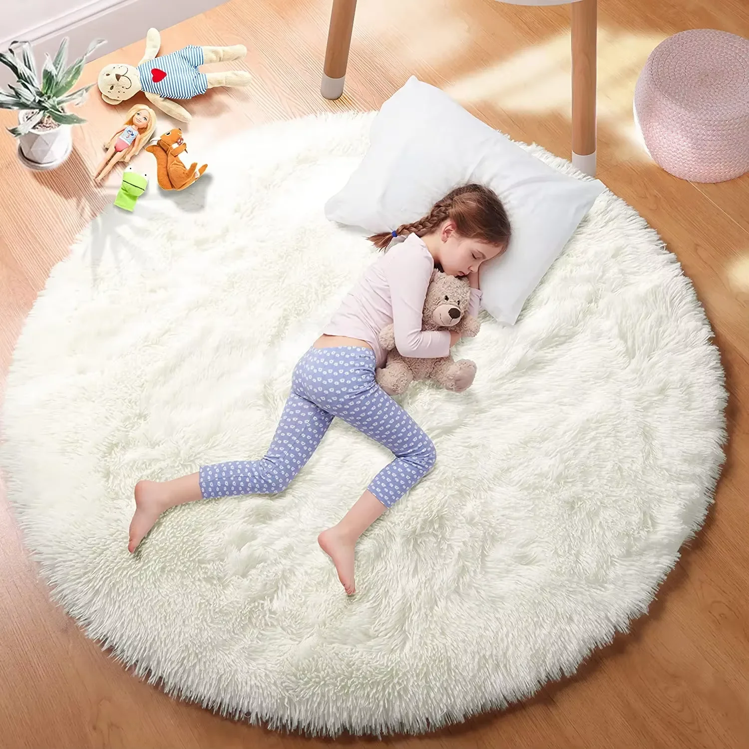 VIKAMA-alfombra redonda peluda ultrasuave, alfombra blanca esponjosa, decoración del hogar para sala de estar, dormitorio, habitación de niños, salón, alfombra de pelo grueso