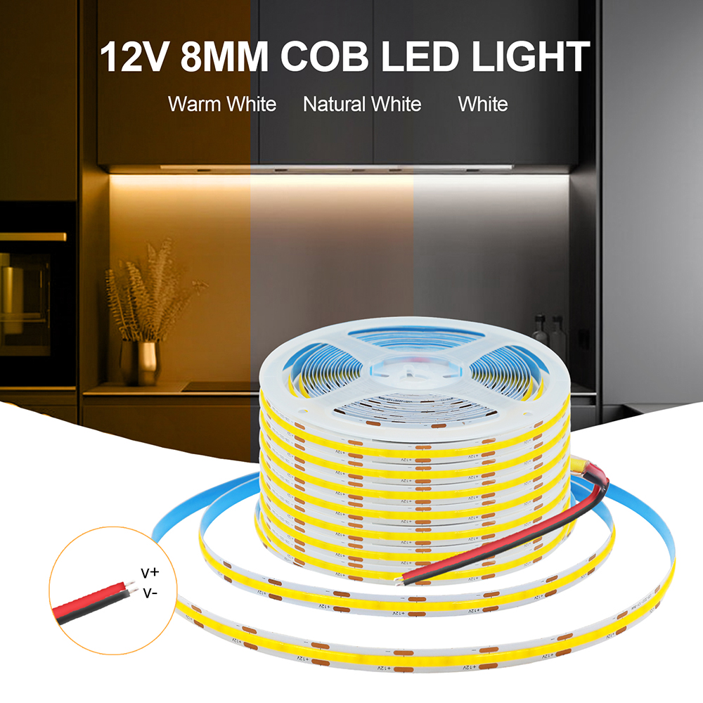 3 ミリメートル 5 ミリメートル 8 ミリメートル PCB COB LED ストリップライト 5V 12V 24V 320LEDs/m 高輝度柔軟なテープウォームナチュラルホワイトレッドグリーンブルー 0.5 メートル 5 メートル