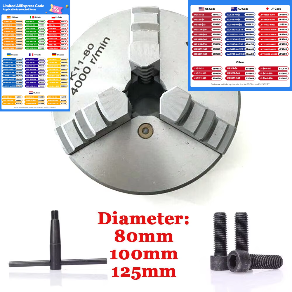3-kaak zelfcentrerende boorhouder Ø80mm / 100mm / 125mm