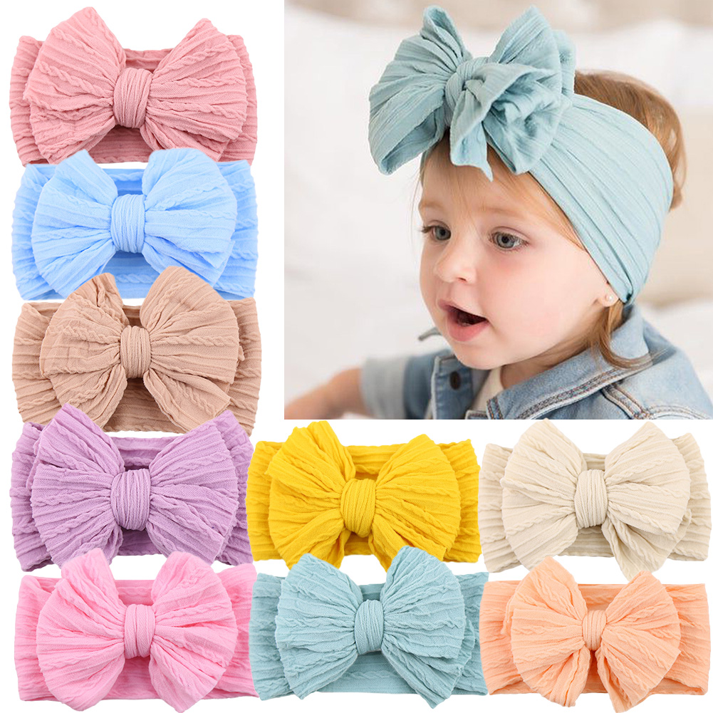 Diadema de bebé con lazo de Cable sólido para niños, gorros de capas de nailon, turbante elástico para niños, accesorios para el cabello para niños y niñas recién nacidos