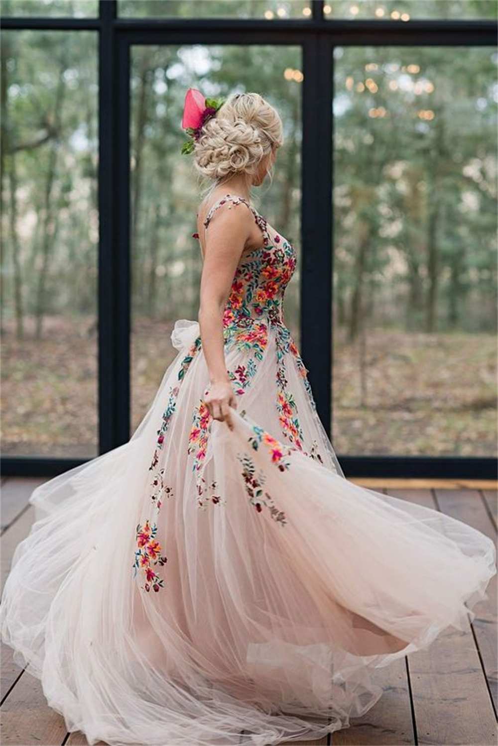 Sansa Fairy ดอกไม้ลูกไม้ A-Line ชุดแต่งงานหวานที่กําหนดเองแขนกุด Vestidos De Novia ดอกไม้เย็บปักถักร้อย Robe De Mariée