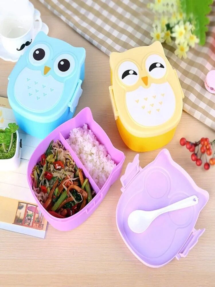 1 Stück Eulenförmige Lunchbox mit Fächern Lunch-Lebensmittelbehälter mit Deckel Almacenamiento Cocina Tragbare Bento-Box für Kinder