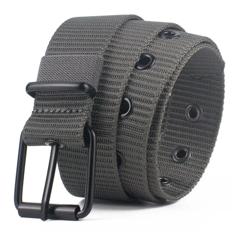 Cinturón de lona perforada, cinturón con hebilla de aguja para hombre, versión coreana juvenil para estudiantes, cinturón vaquero versátil, entrenamiento militar, extensión