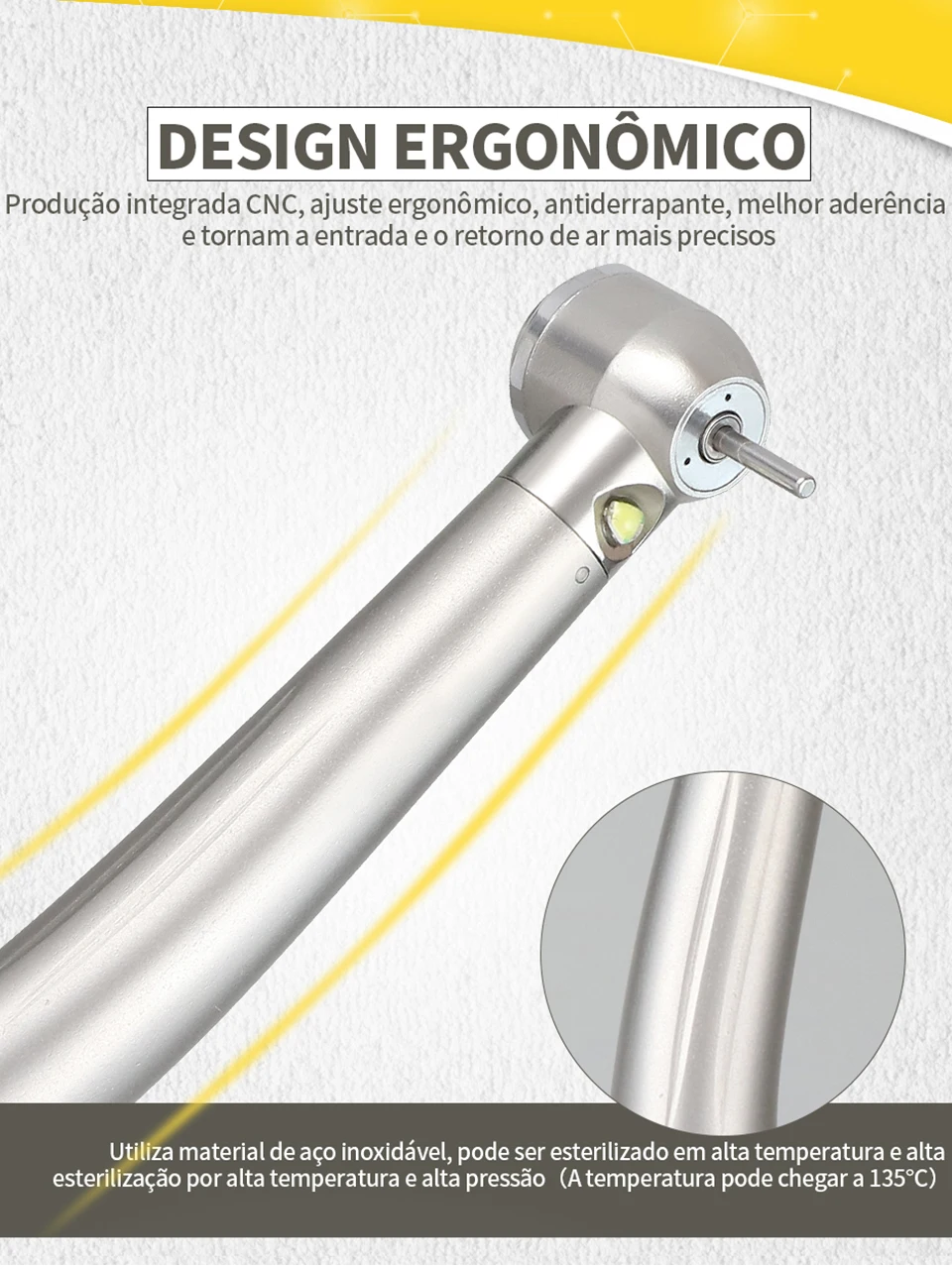 Peça de mão odontológica de LED de alta velocidade e alta rotação com 3 sprays de água e resfriamento rápido com rolamento de cerâmica e ponta de turbina de baixo ruído Ferramentas odontológicas