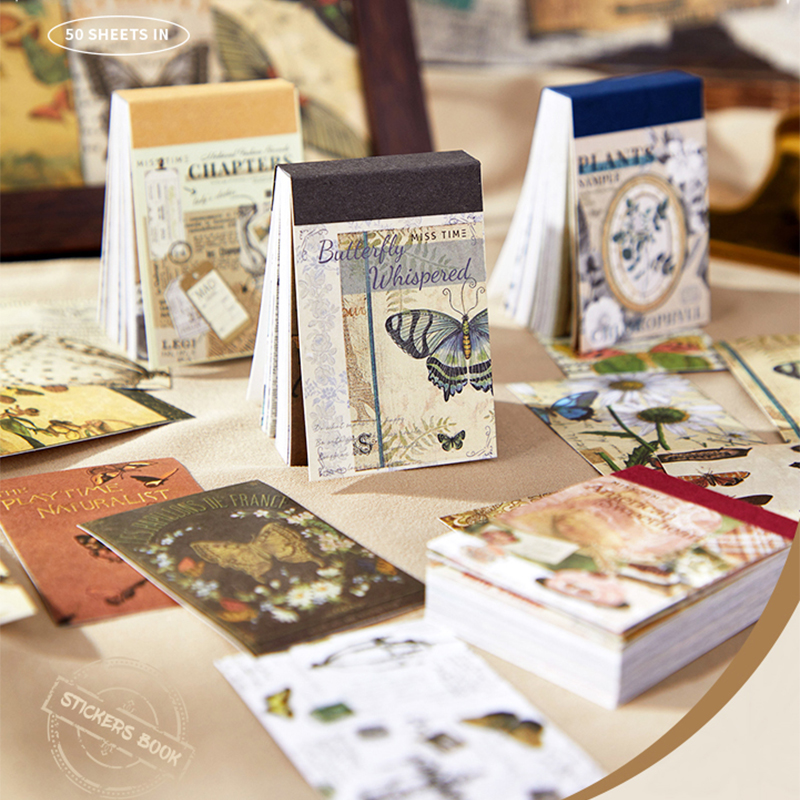Mr. กระดาษ, 8รูปแบบ, 50ชิ้น/หนังสือ, สมุดสะสมสติ๊กเกอร์ภาพประกอบผีเสื้อโบราณ, อัลบั้มรูป, สมุดภาพ, สติกเกอร์ตกแต่งภาพปะติด