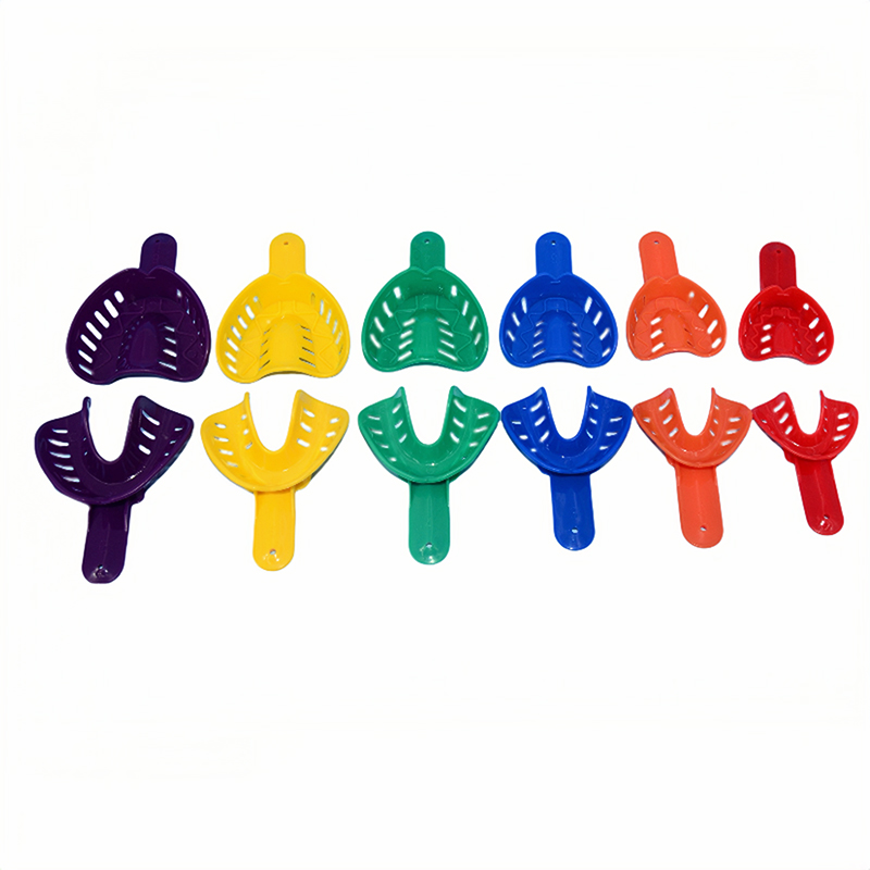12pçs bandejas de impressão dentária, plástico descartável, suporte colorido para dentes, materiais para adultos e crianças, ferramentas de cuidados bucais