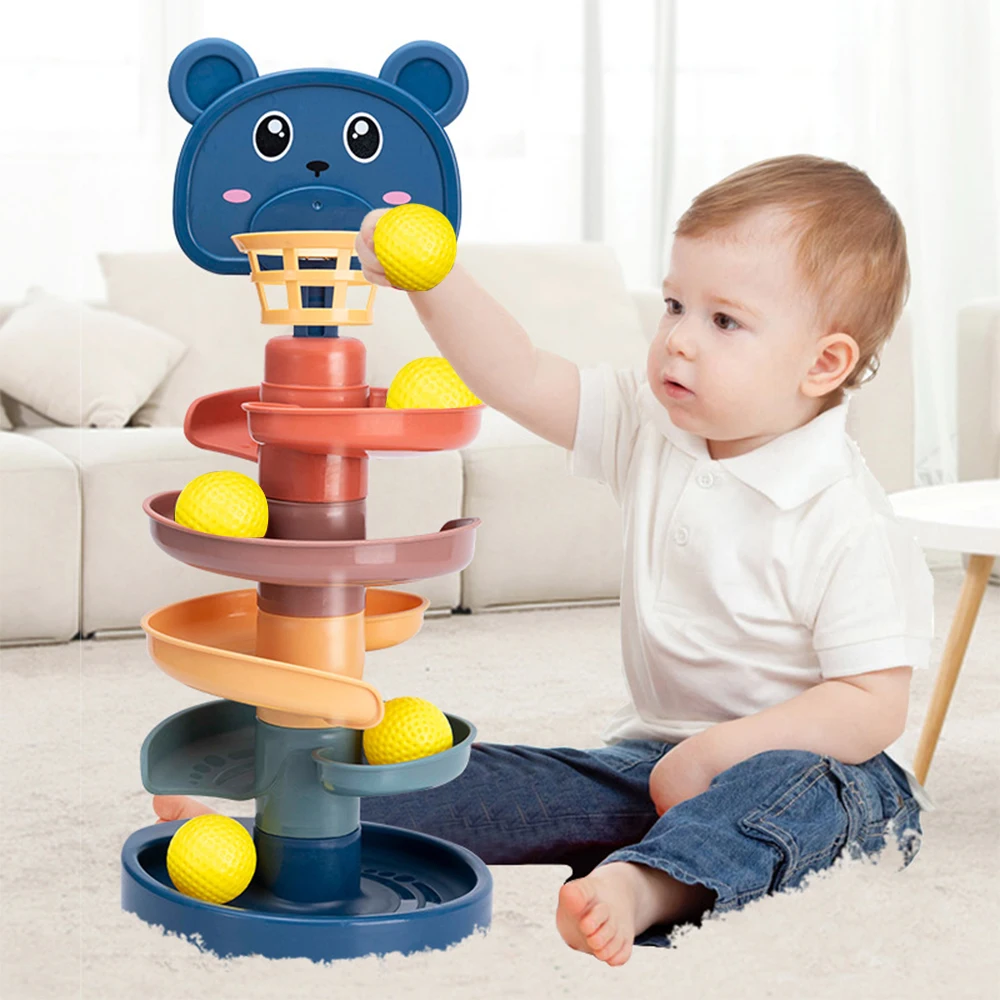 赤ちゃんのためのローリングボール,タワー,幼児教育玩具,回転トラック,子供のための積み重ね玩具,ギフト