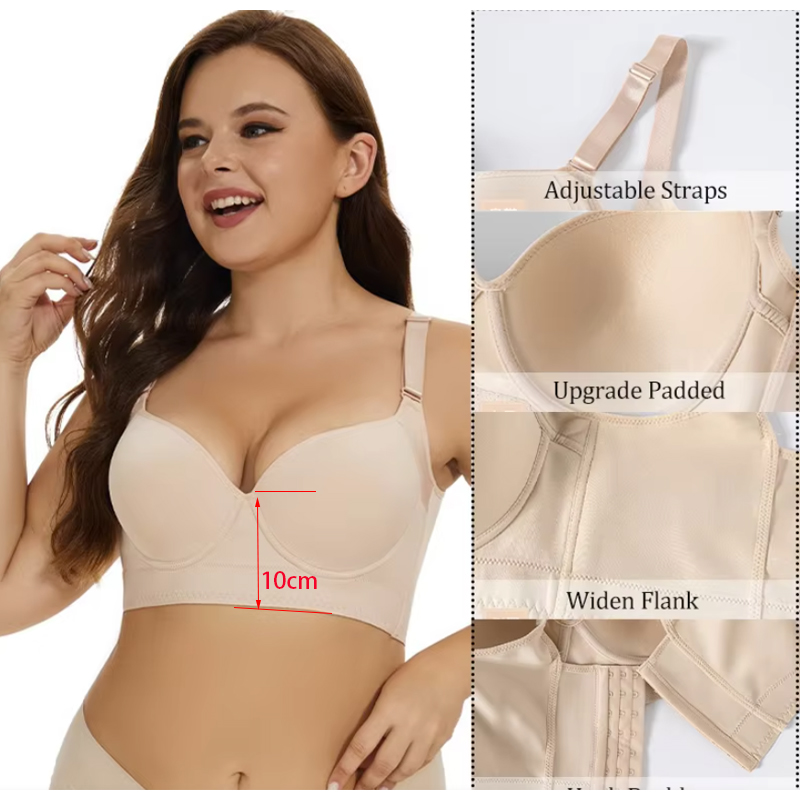 Dimmkof Full Back Coverage Push up Bras Women's Hide Back Fat Deep Cup Shapewear Fat Smoothing Uplift Underwire Bra For Big Bust