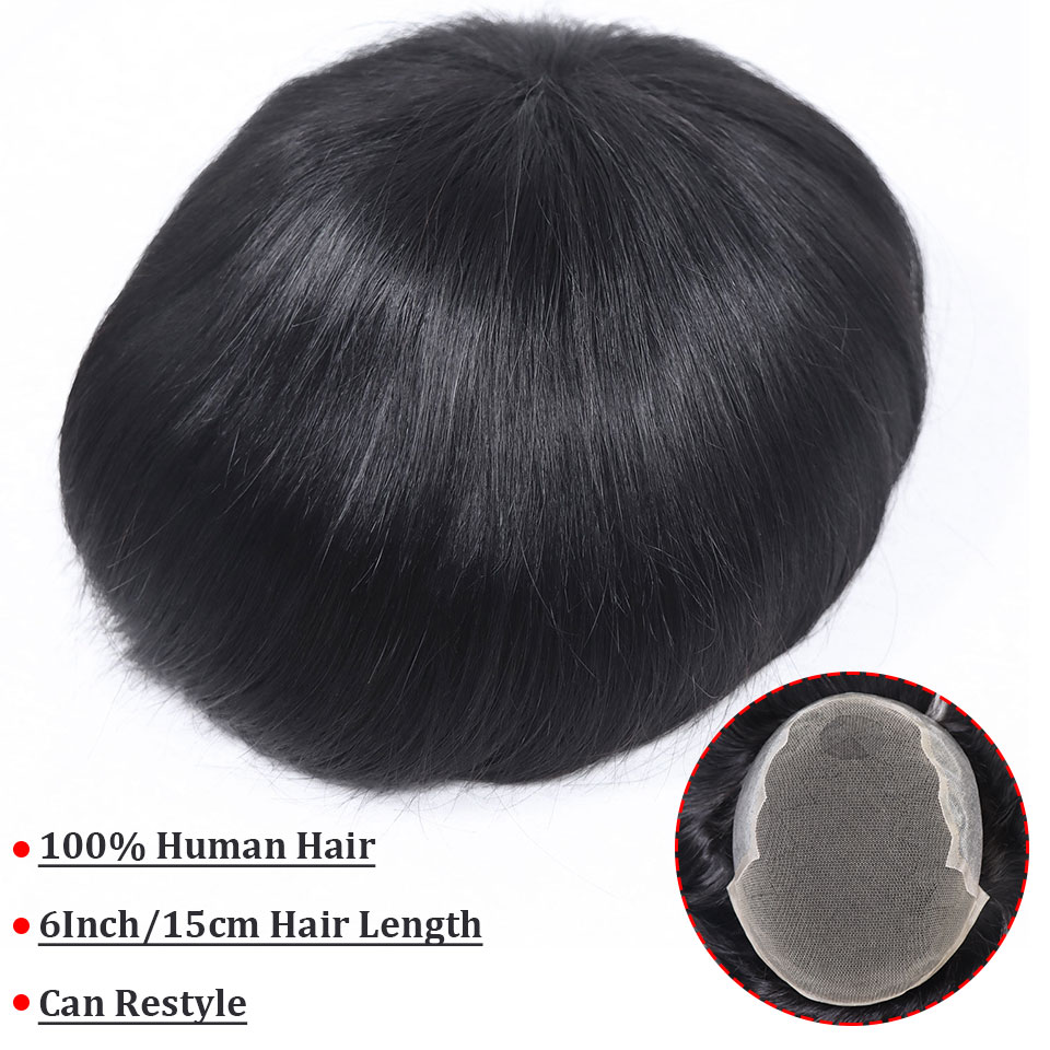 Q6 Basis 6*8/6*9/7*10/8*10 Kant Met PU Toupetje Mannen Ademend Kant Voor Heren Pruik Menselijk Haar Toupetje Heren Vervangingssystemen