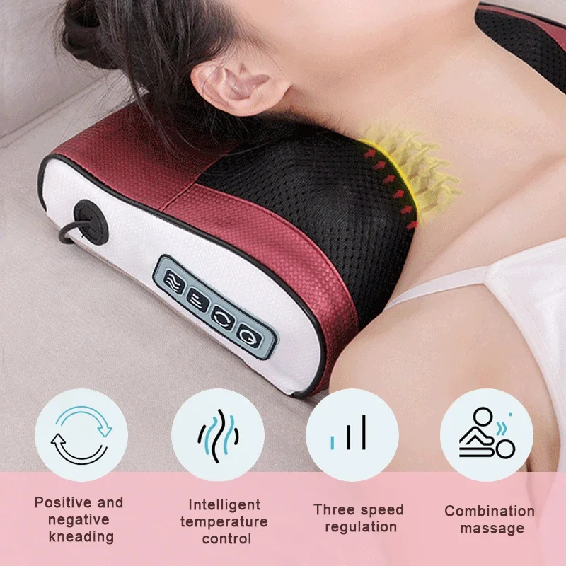 Massageador multifuncional de pescoço e ombros, uma ferramenta doméstica para amassar pescoço e costas com 6 funções de massagem com compressa quente ajustável