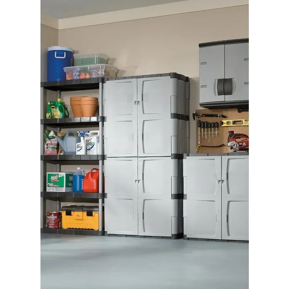 Rubbermaid Freestanding Storage Cabinet, Five Shelf with Double Doors, Lockable, Large, 690-Pound Capacity, Gray