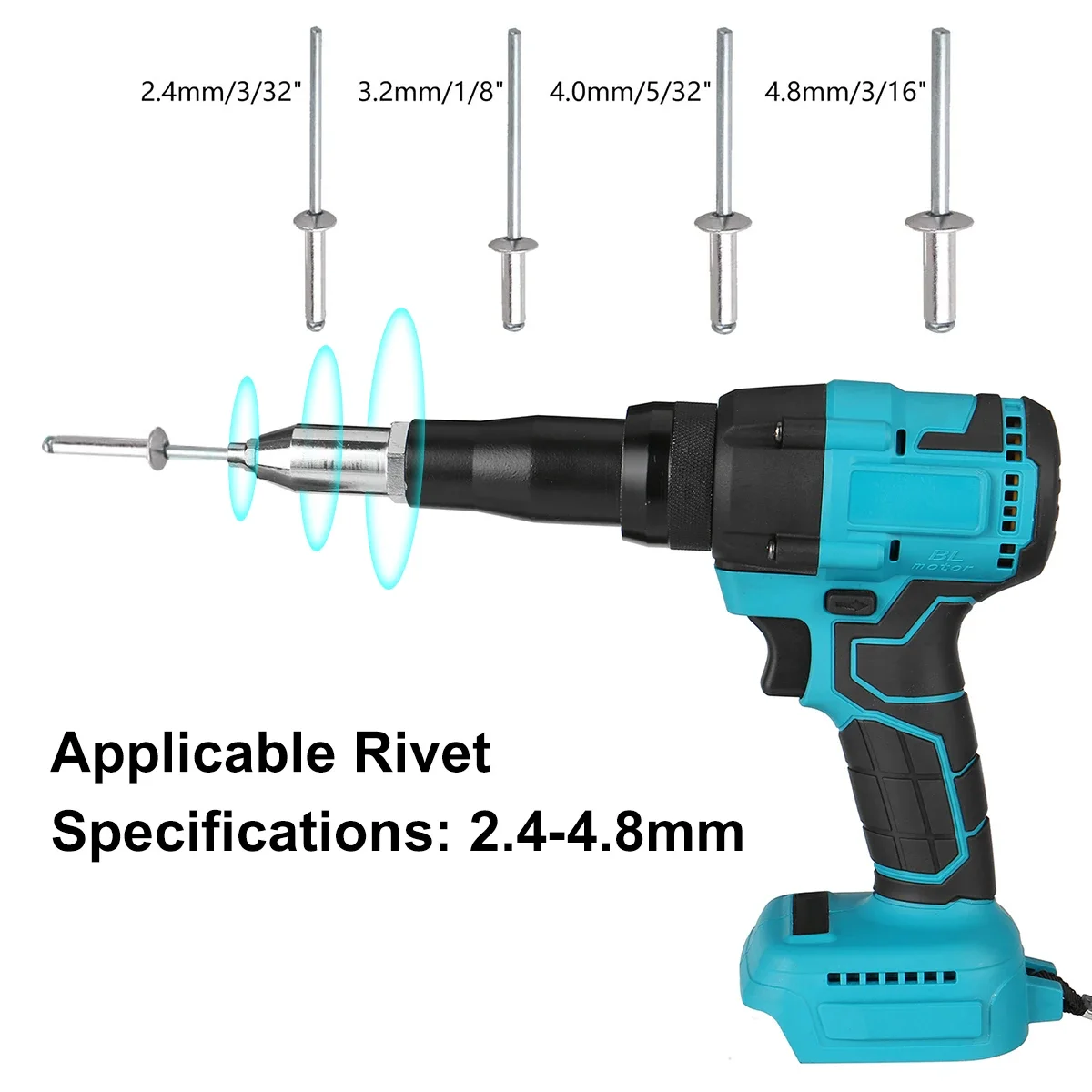 Cordless Electric Rivet Gun Rivet Nut Gun Drill Insert Nut Pull Riveting Tool 2.4-4.8mm With LED Light For Makita 18V Battery