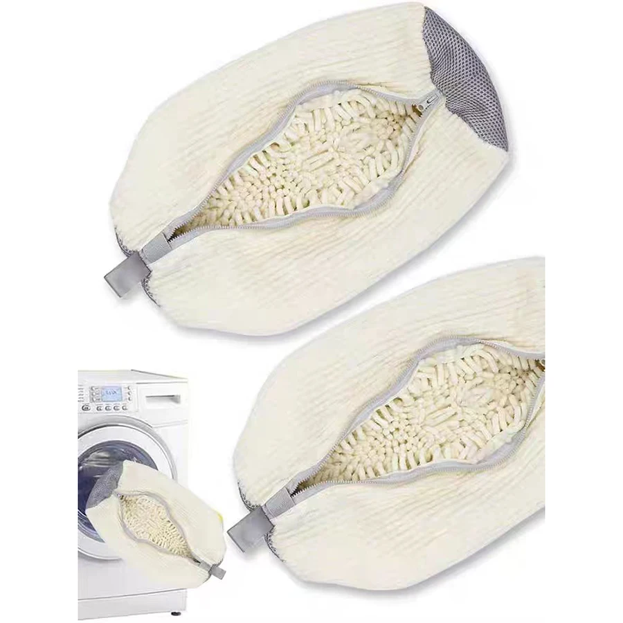 Fluffy Fiber 360 °   Surround Cleaning Shoe Washing Bag - Reusable Durable Machine-Washable Laundry Bag with Zipper Closure (1Pc)
