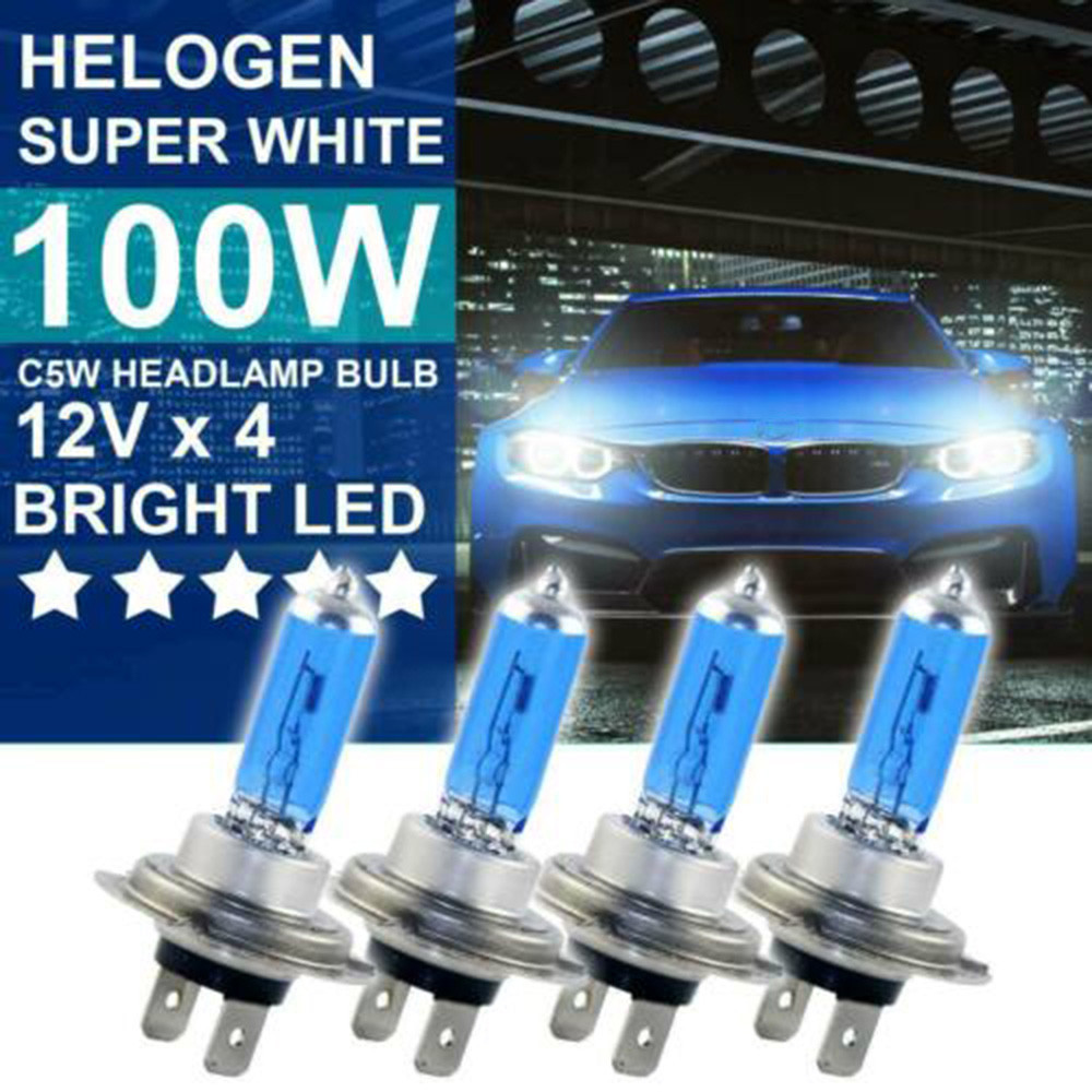 Faróis de carro Super White LED, lâmpada diurna, lâmpada, Halo Fog Lights, Universal, H7, 100W, 12V, 4500K, 4Pcs