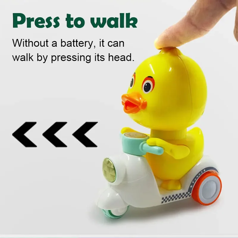 Cabeça de pressão manual rotação livre bonito pato imprensa carro motocicleta anti-colisão e anti gota brinquedos do bebê mini carro para crianças