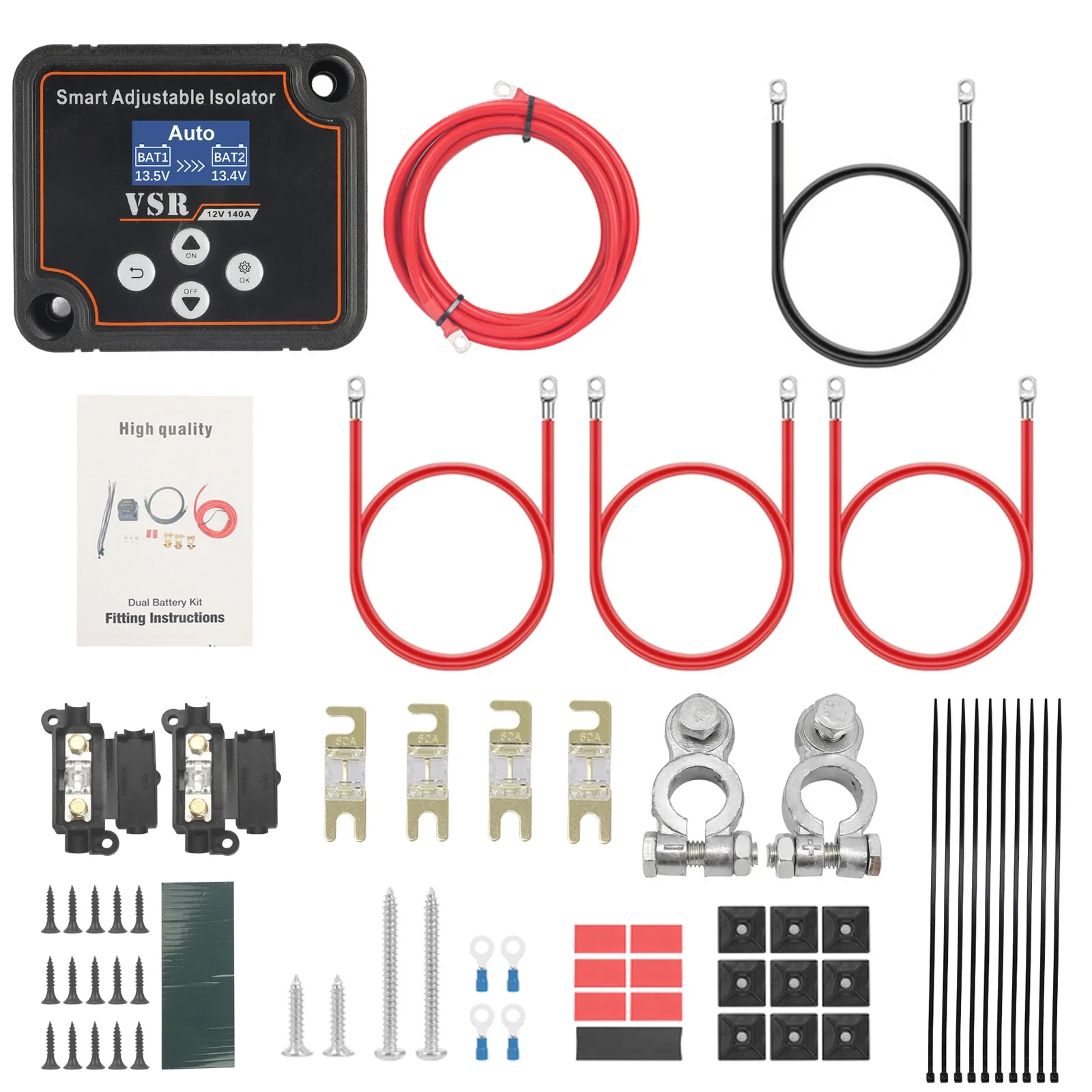 Isolador de bateria dupla de tensão ajustável de 3/5/7m 12V 140Amp VSR para acessórios de carro de bateria de lítio e chumbo-ácido