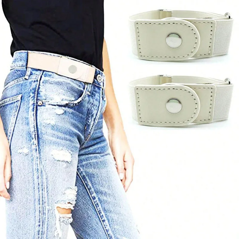 2pcs/set No Buckle Elastic Belt For Women Men Unisex Stretch Belt For Pants Jeans Casual Buckle Free Adjustable Invisible Belt