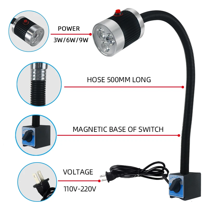 Led CNC Machine Tool Work Lamp Lathe long Gooseneck Workshop Working Lights Magnetic / Screw Base Super Bright Industrial Lamp