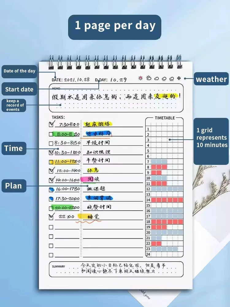 A5 プランナー アジェンダ スパイラル ノート スケジュール 毎日の計画 To Do リスト メモ帳 160 ページ 厚い オフィス 学校用品 文房具