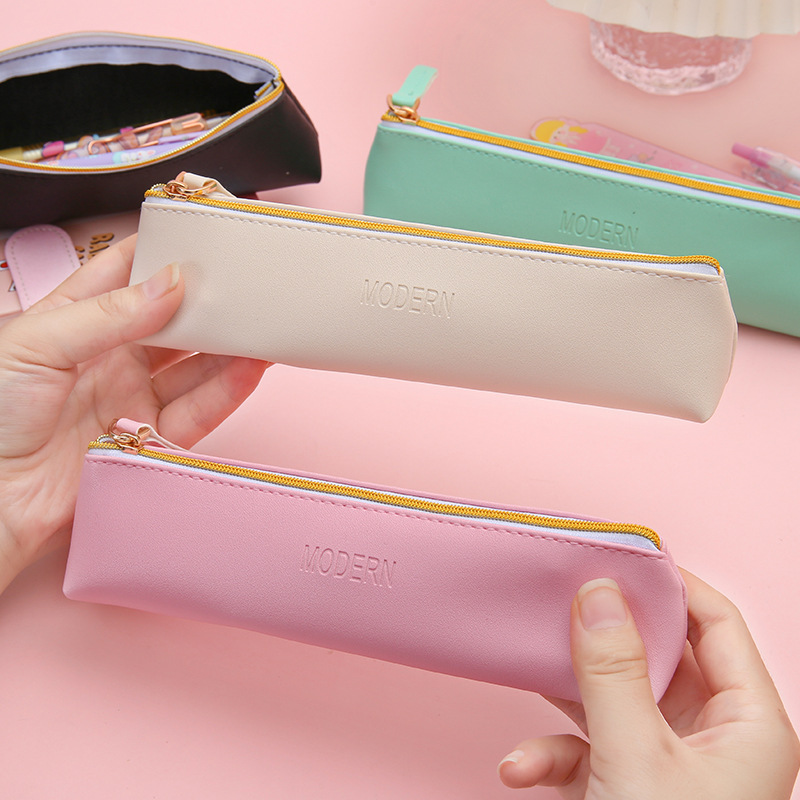 ใหม่ PU หนังซิปปากกาดินสอกระเป๋า Vintage สีกระเป๋าเก็บสําหรับปากกาเครื่องเขียนโรงเรียน Mini ดินสอกระเป๋า