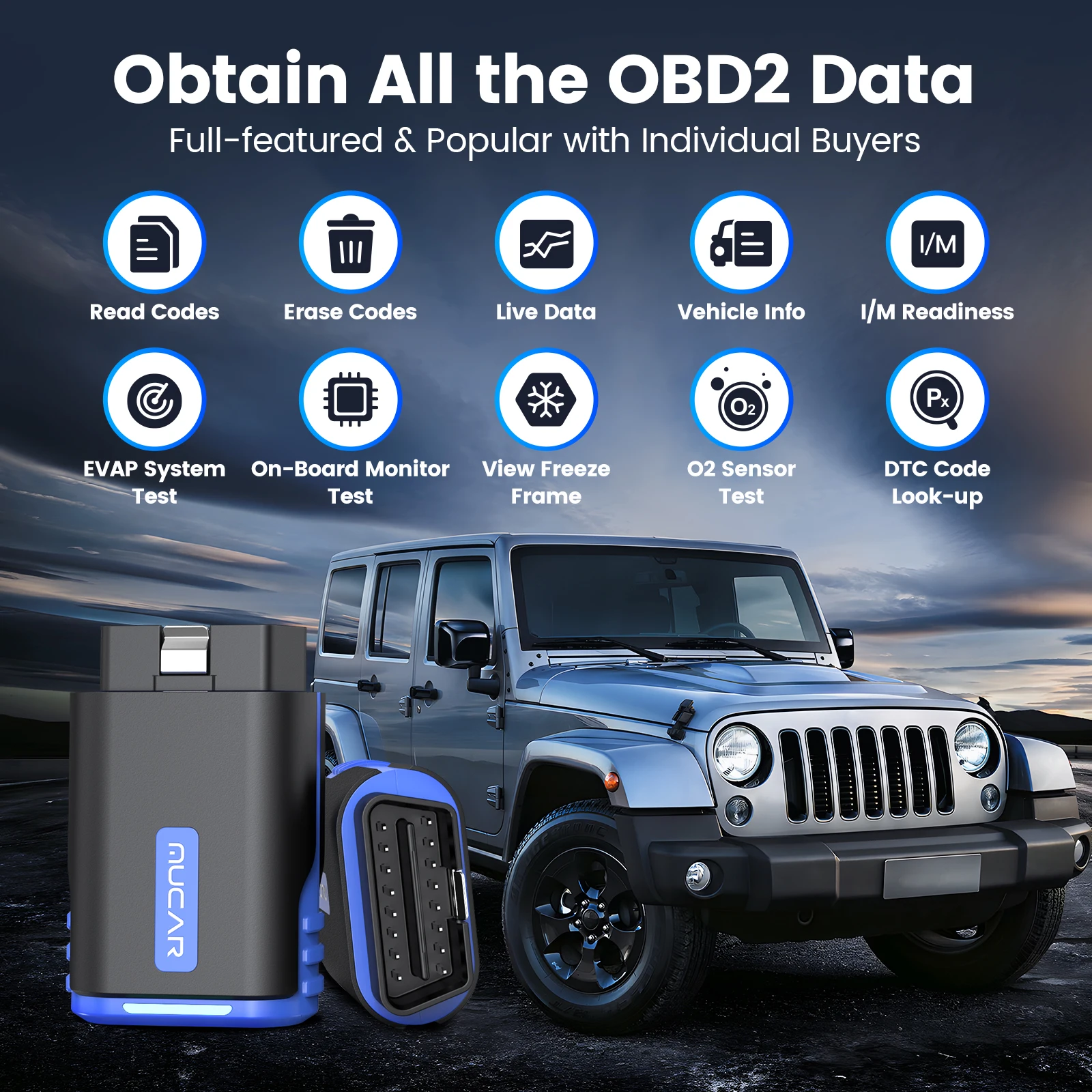 MUCAR DriverScan OBD2 Escáner Bluetooth, herramienta de escaneo bidireccional para todos los sistemas Diagnóstico de nivel OE Prueba/actuación activa con más de 15 funciones de servicio Todo el software 1 año gratis pa