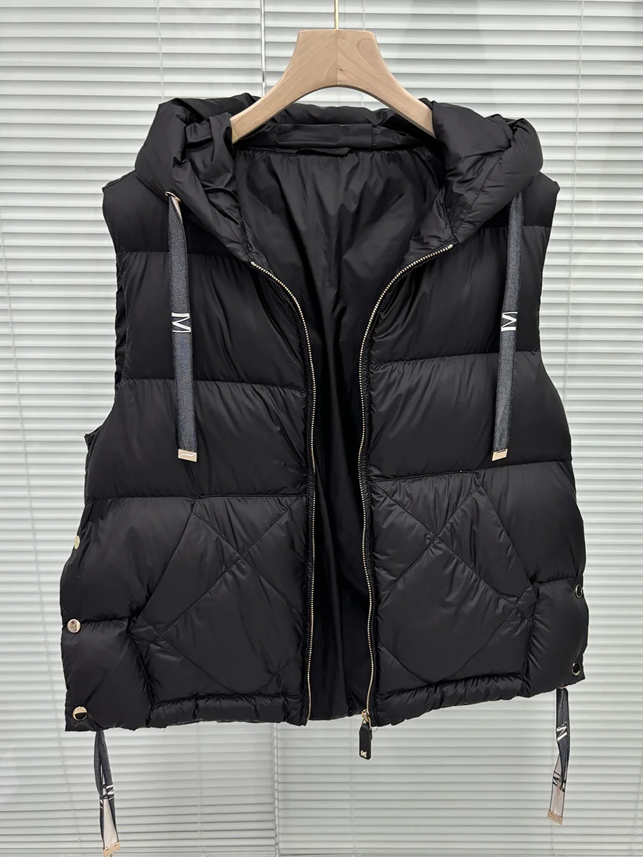 Schinteon femmes 90% duvet de canard blanc gilet avec capuche décontracté sans manches veste Simple couleur unie à la mode automne hiver haut nouveau