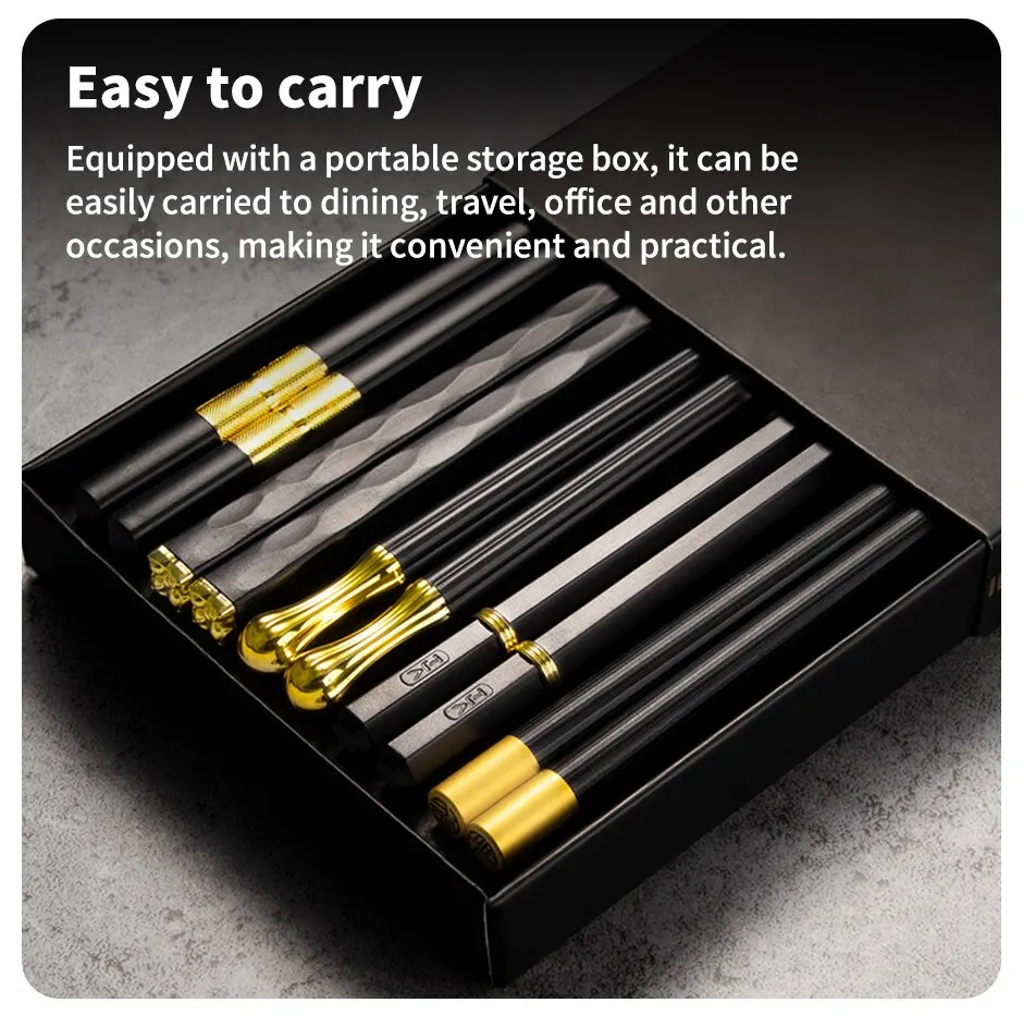 5 คู่ตะเกียบจีนญี่ปุ่นโลหะผสมReusable Mildewproof Non SilpในครัวเรือนClassic Series