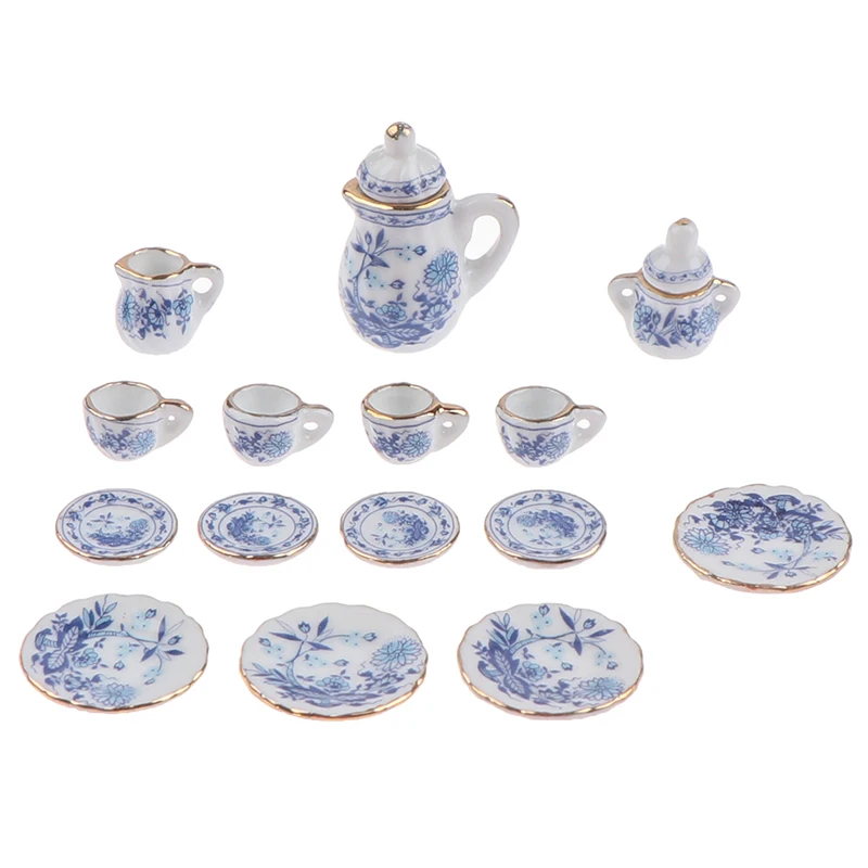15 ชิ้น 1:12 Dollhouse Miniature Tableware Porcelain เซรามิคชุดถ้วยชา