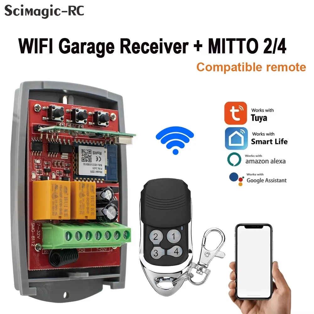 Tuya WIFI Control remoto abridor de puerta de garaje receptor de puerta con Control remoto para MITTO 2/4 433,92 MHz transmisor de código rodante