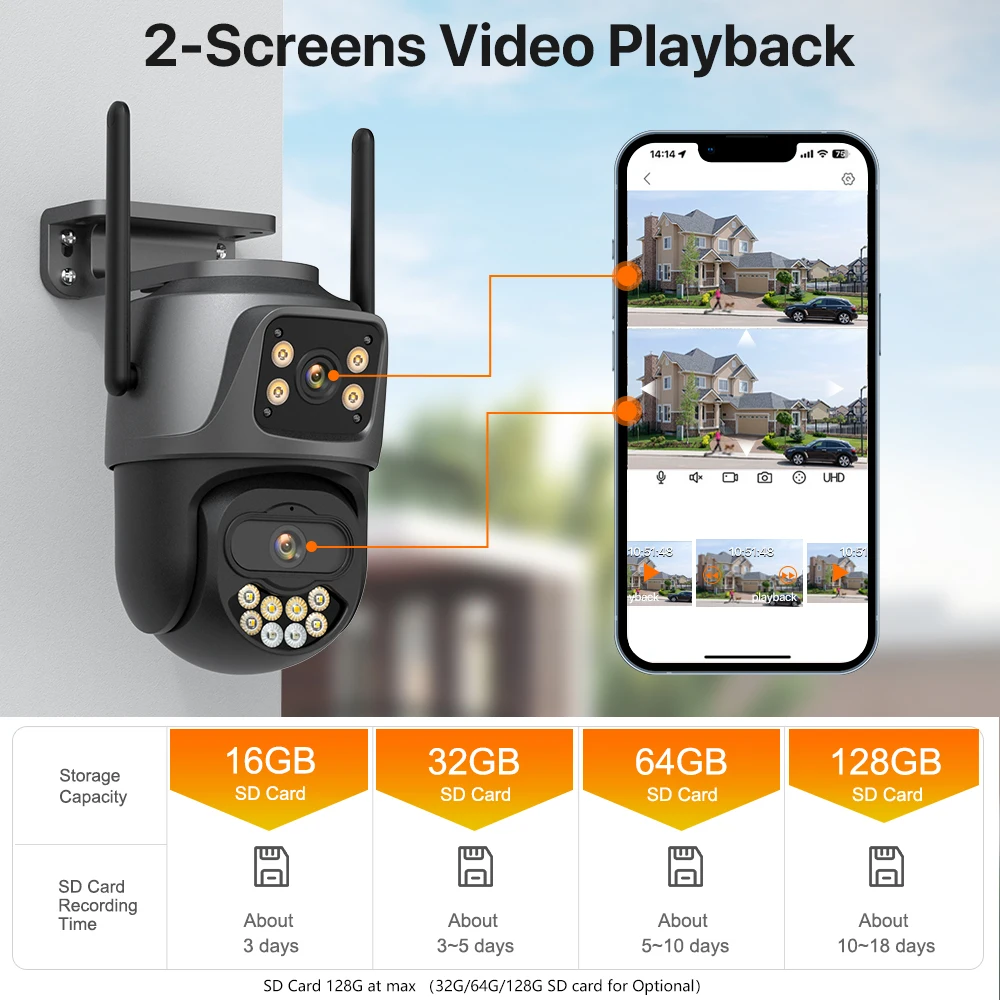 Telecamera IP WIFI 4K 8MP Telecamera di sicurezza esterna a doppio obiettivo Telecamera di sicurezza 4MP Ai Rilevamento umano Protezione di sicurezza Telecamera impermeabile PTZ iCsee