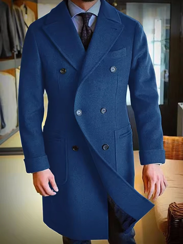 2025 nuevo abrigo de lana para hombre, abrigo de invierno con solapa larga y doble botonadura para hombre, moda informal, cómodo, delgado, personalizado, de alta calidad