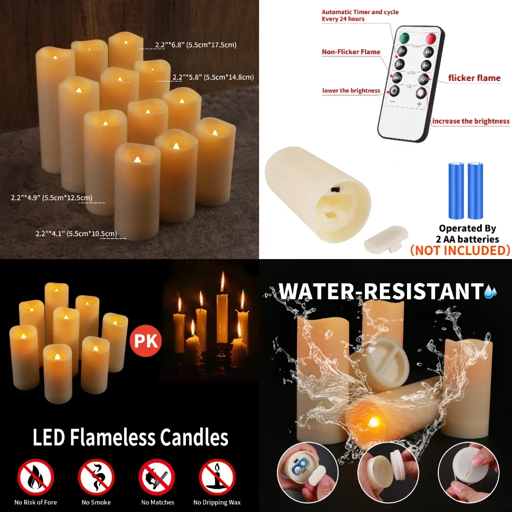 Flameless Candles Timer Electric Candles Flickering LED Tea Lights with or without Remote for Halloween Christmas Wedding Decor