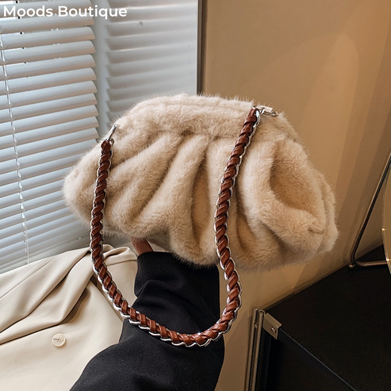 сумка женская сумка женская через плечо MOODS Плиссированные дизайнерские сумки на плечо из искусственного меха для женщин 2024, роскошные дизайнерские кошельки и сумки, зимние теплые мягкие плюшевые сумки-хобо