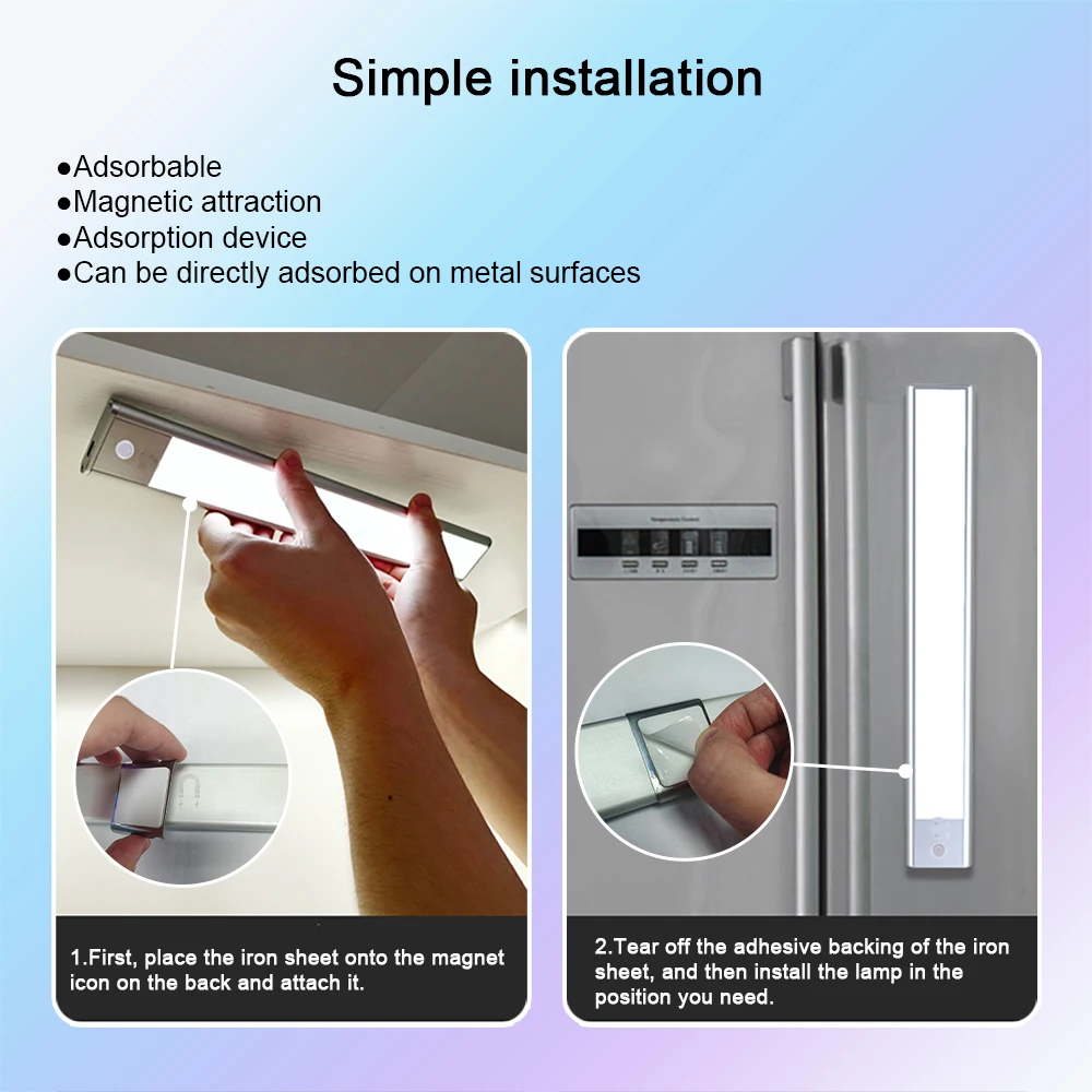 ไฟตู้ Motion Sensor LED ไร้สาย USB ภายใต้ Ultra Thin Night Light สําหรับห้องครัวตู้ห้องนอนตู้เสื้อผ้าแสงในร่ม